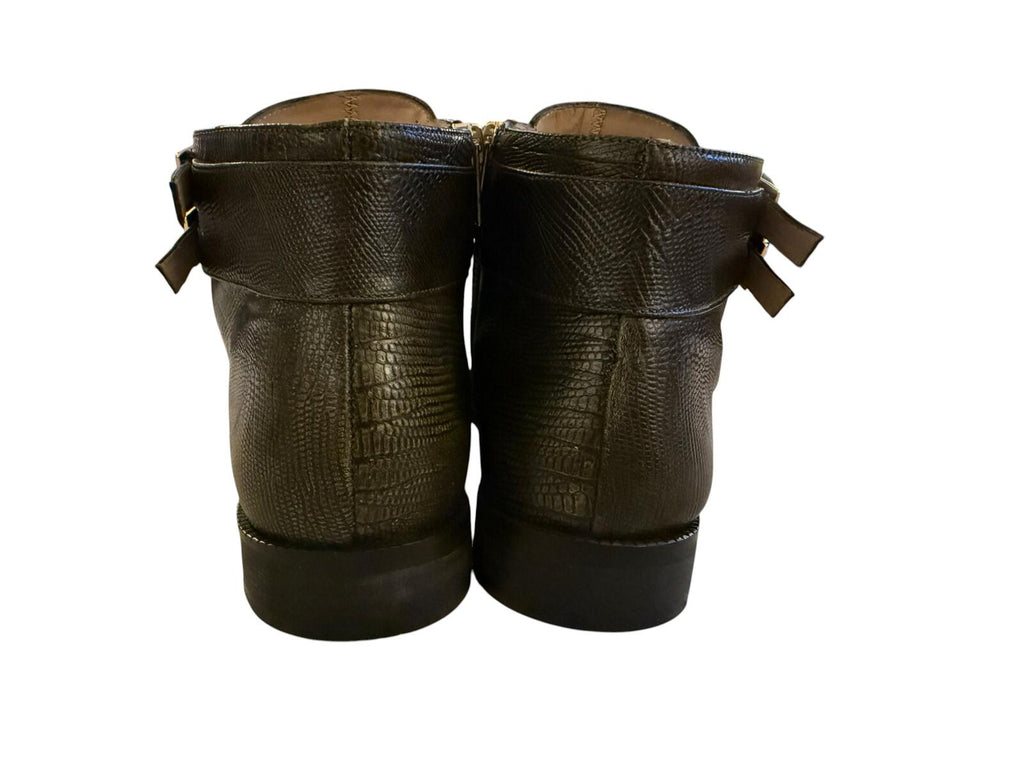 Officina Dark Green Crocodile Pattern Ankle Boots with Buckle Detail