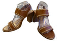 Madewell Brown Leather Block Heel Sandals with White Stitching Detail