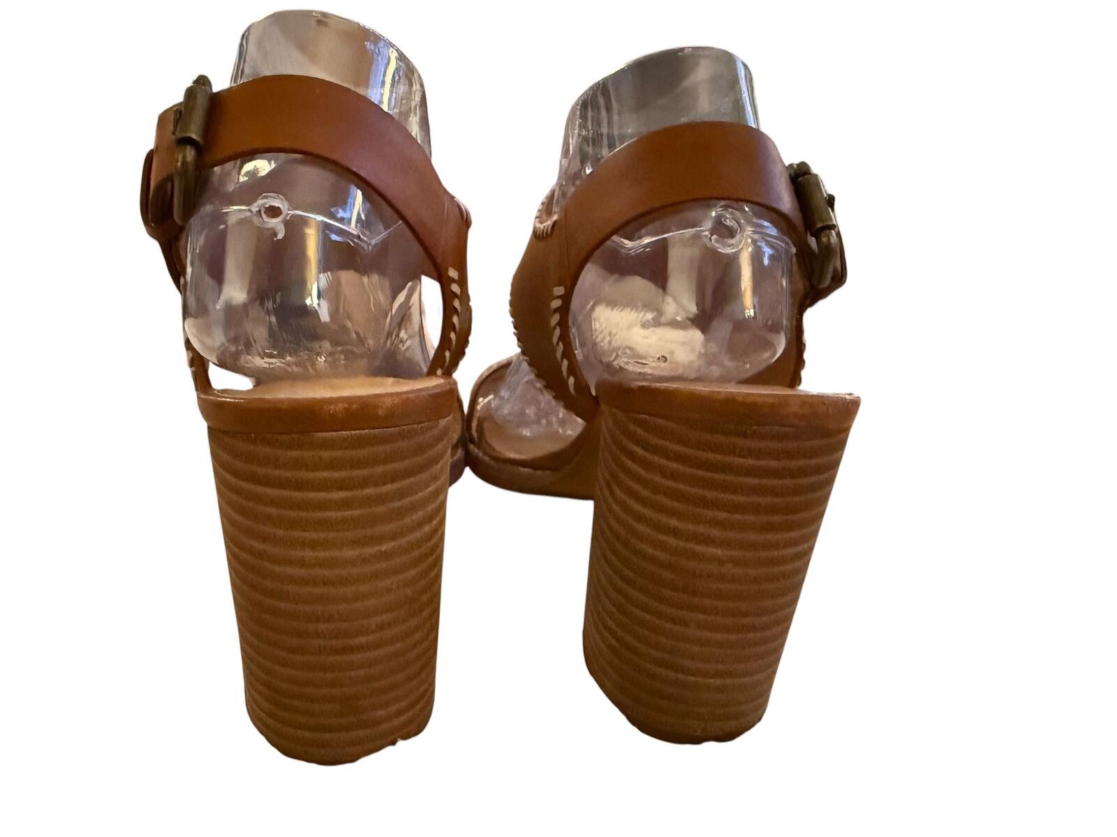 Madewell Brown Leather Block Heel Sandals with White Stitching Detail