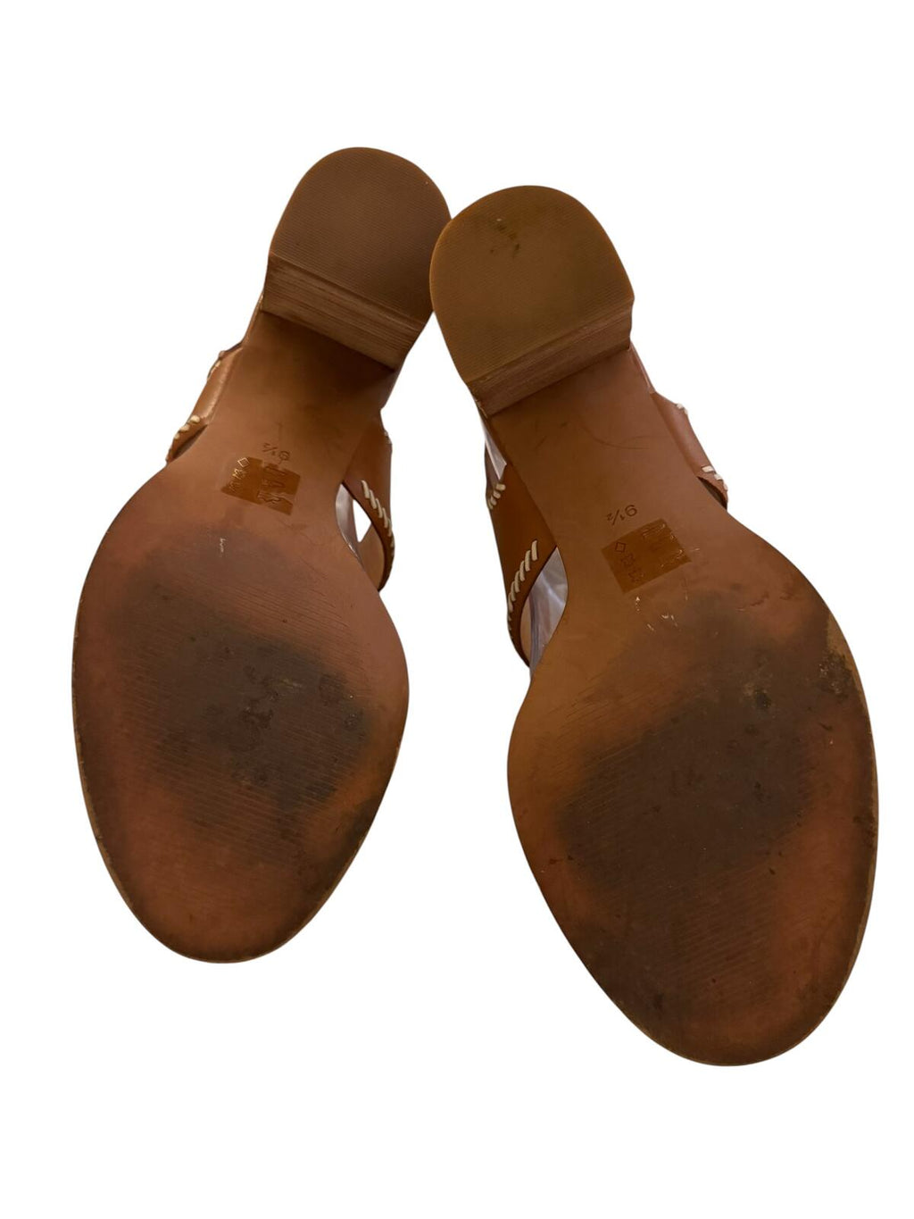 Madewell Brown Leather Block Heel Sandals with White Stitching Detail