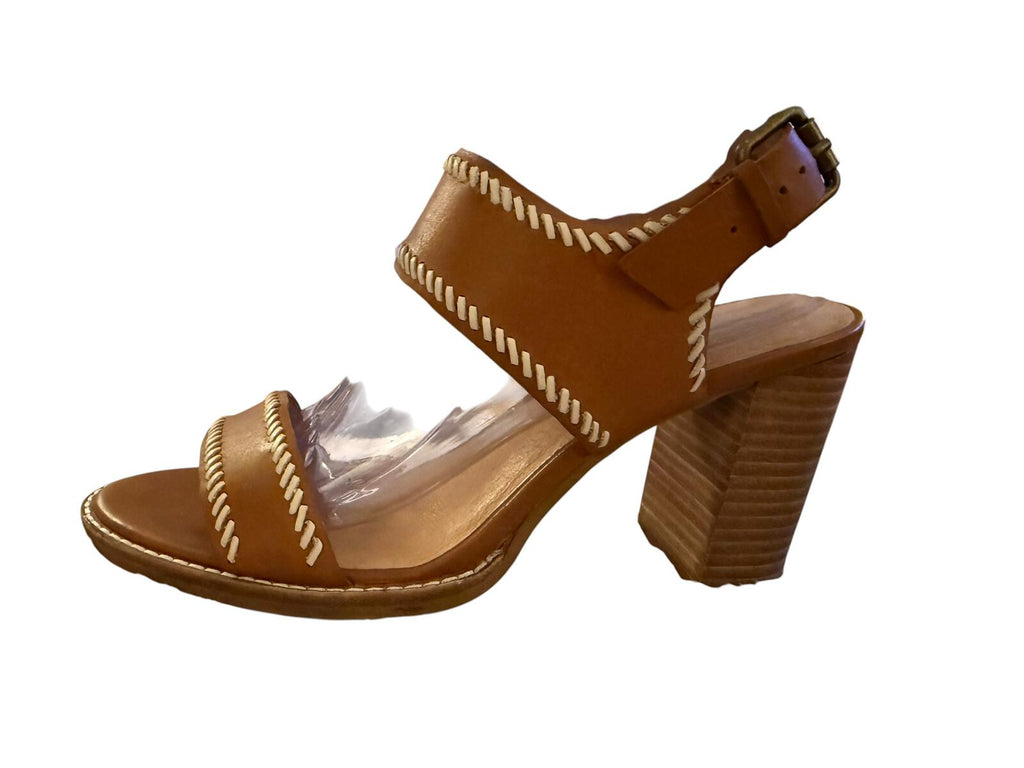 Madewell Brown Leather Block Heel Sandals with White Stitching Detail