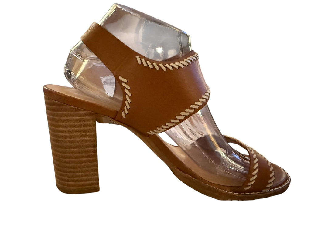 Madewell Brown Leather Block Heel Sandals with White Stitching Detail