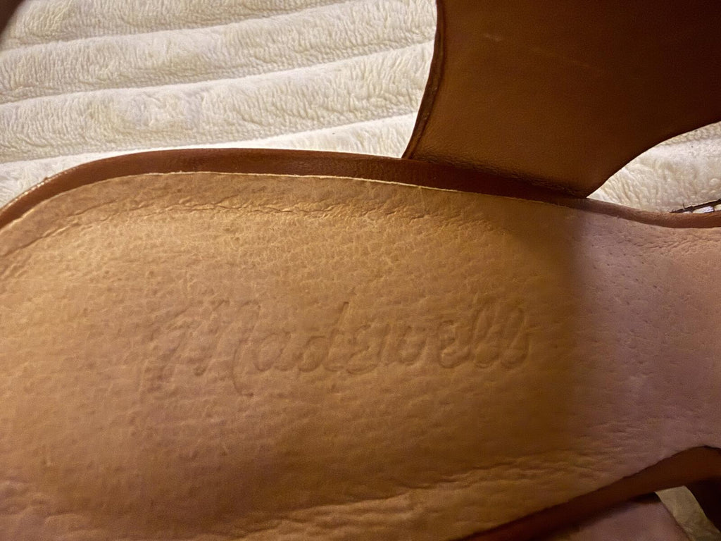 Madewell Brown Leather Block Heel Sandals with White Stitching Detail