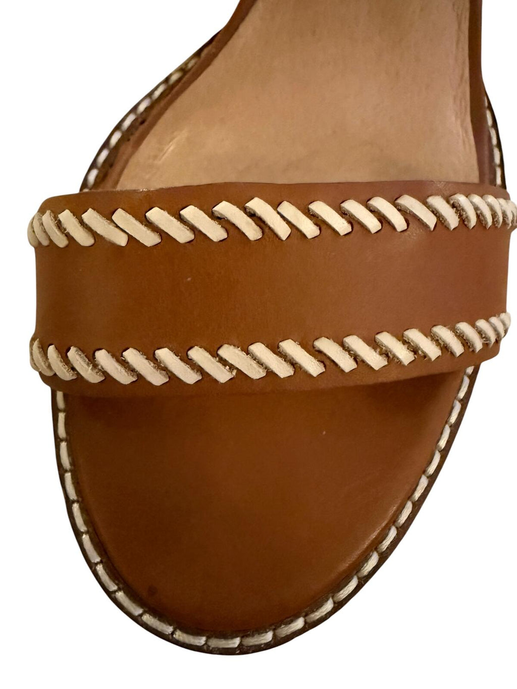 Madewell Brown Leather Block Heel Sandals with White Stitching Detail