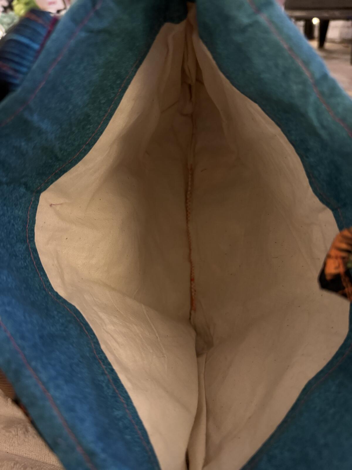 Colorful Leaf Pattern Small Tote Bag with Blue Trim