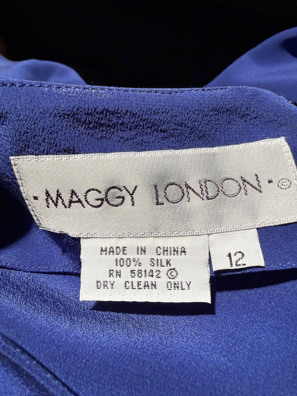Maggie London 100% Silk Royal Blue Maxi Dress