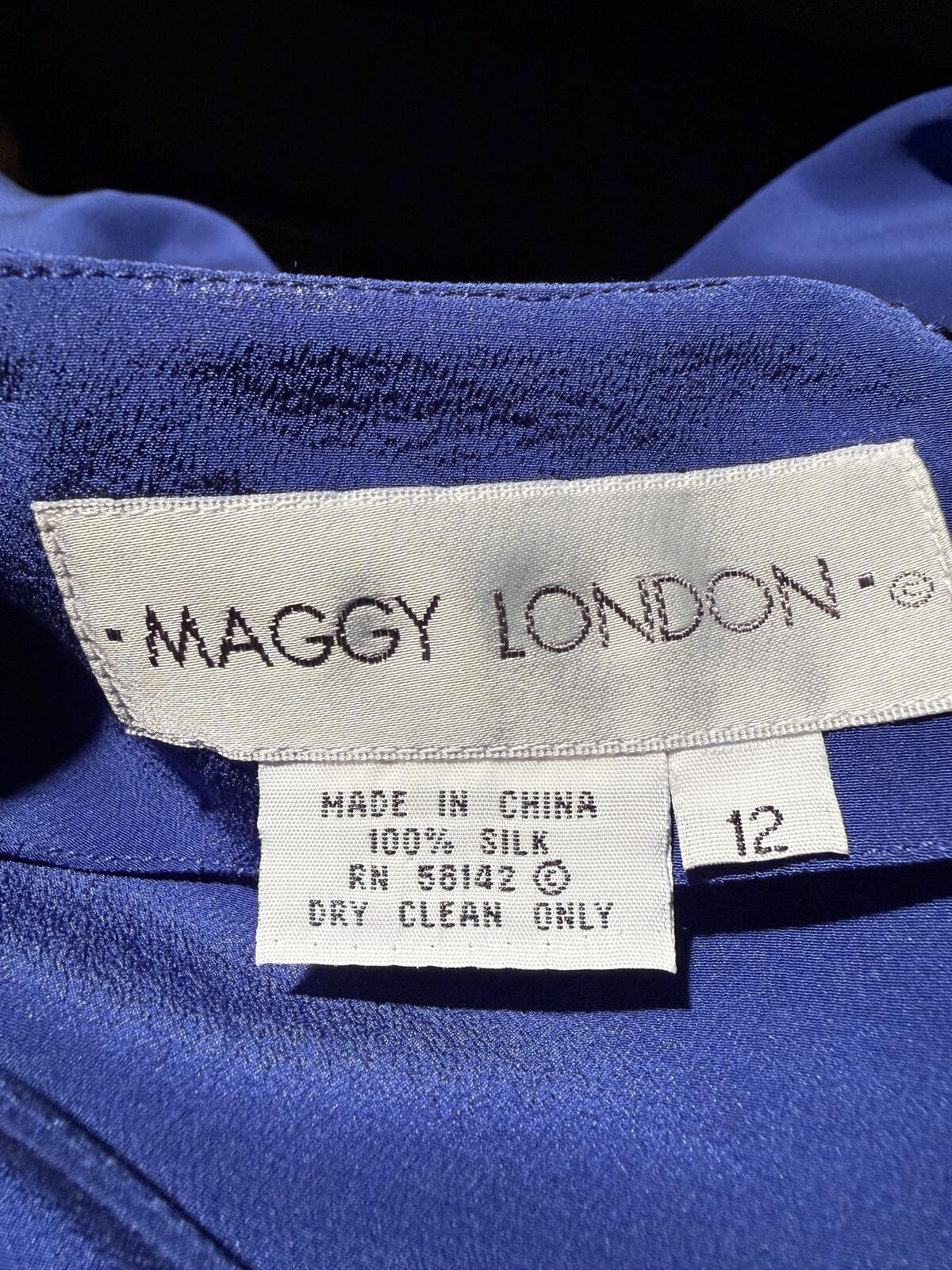 Maggie London 100% Silk Royal Blue Maxi Dress