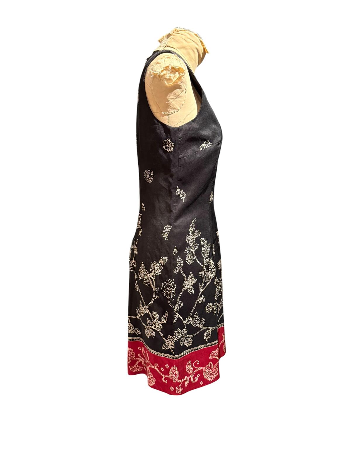 Ann Taylor 100% Silk Black Floral Dress with Red Hem