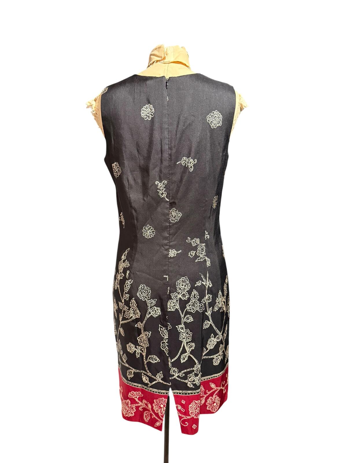 Ann Taylor 100% Silk Black Floral Dress with Red Hem