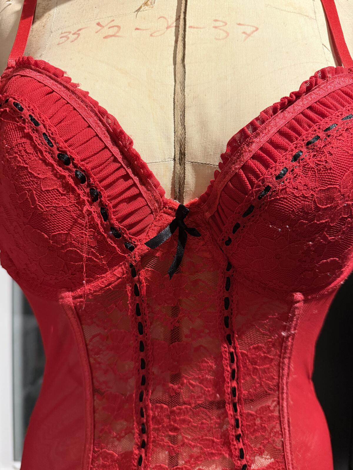 Jezebel Red Lace and Mesh Lingerie Dress with Ruffle Hem