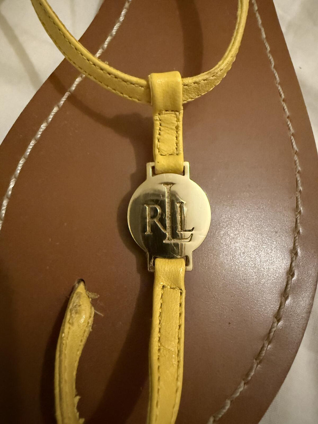 Ralph Lauren Yellow T-Strap Flat Sandals