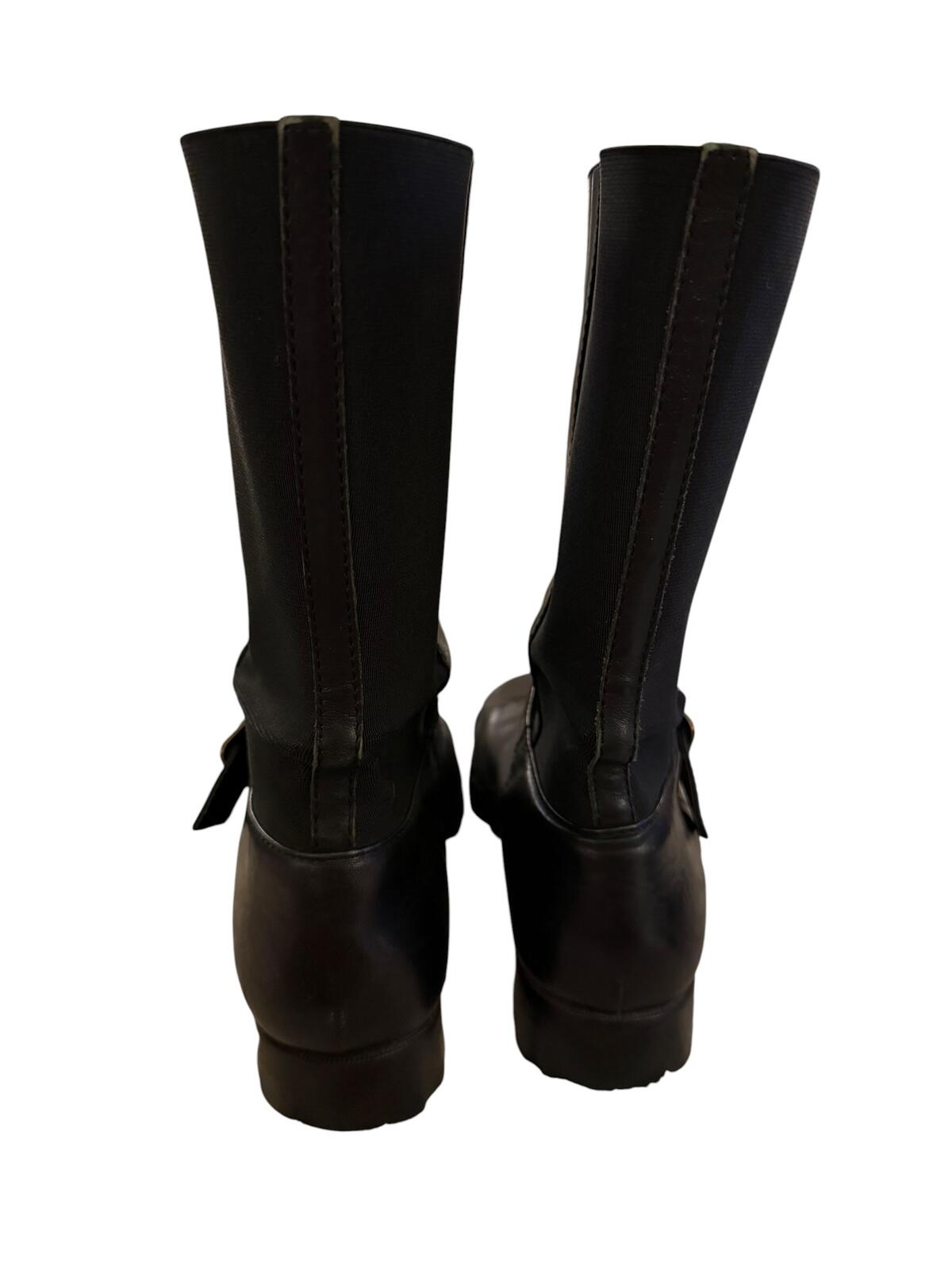 Ralph Lauren Black Mid-Calf Leather Boots with Buckle Strap