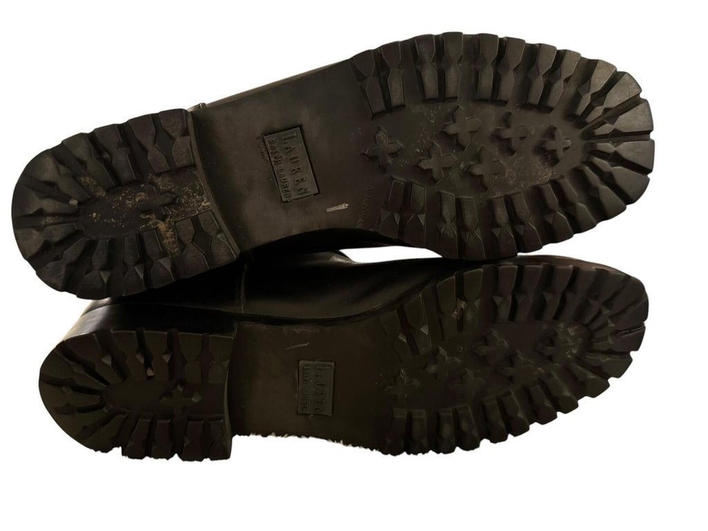Ralph Lauren Black Mid-Calf Leather Boots with Buckle Strap