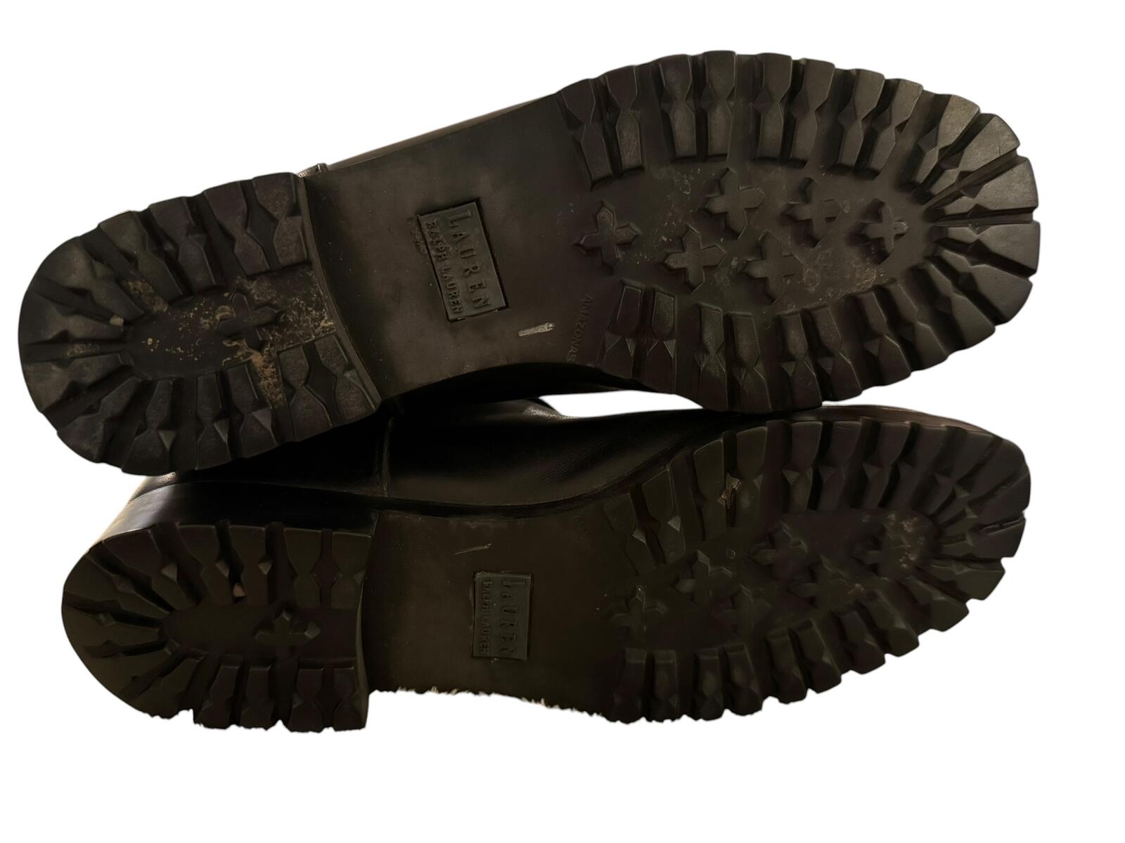 Ralph Lauren Black Mid-Calf Leather Boots with Buckle Strap