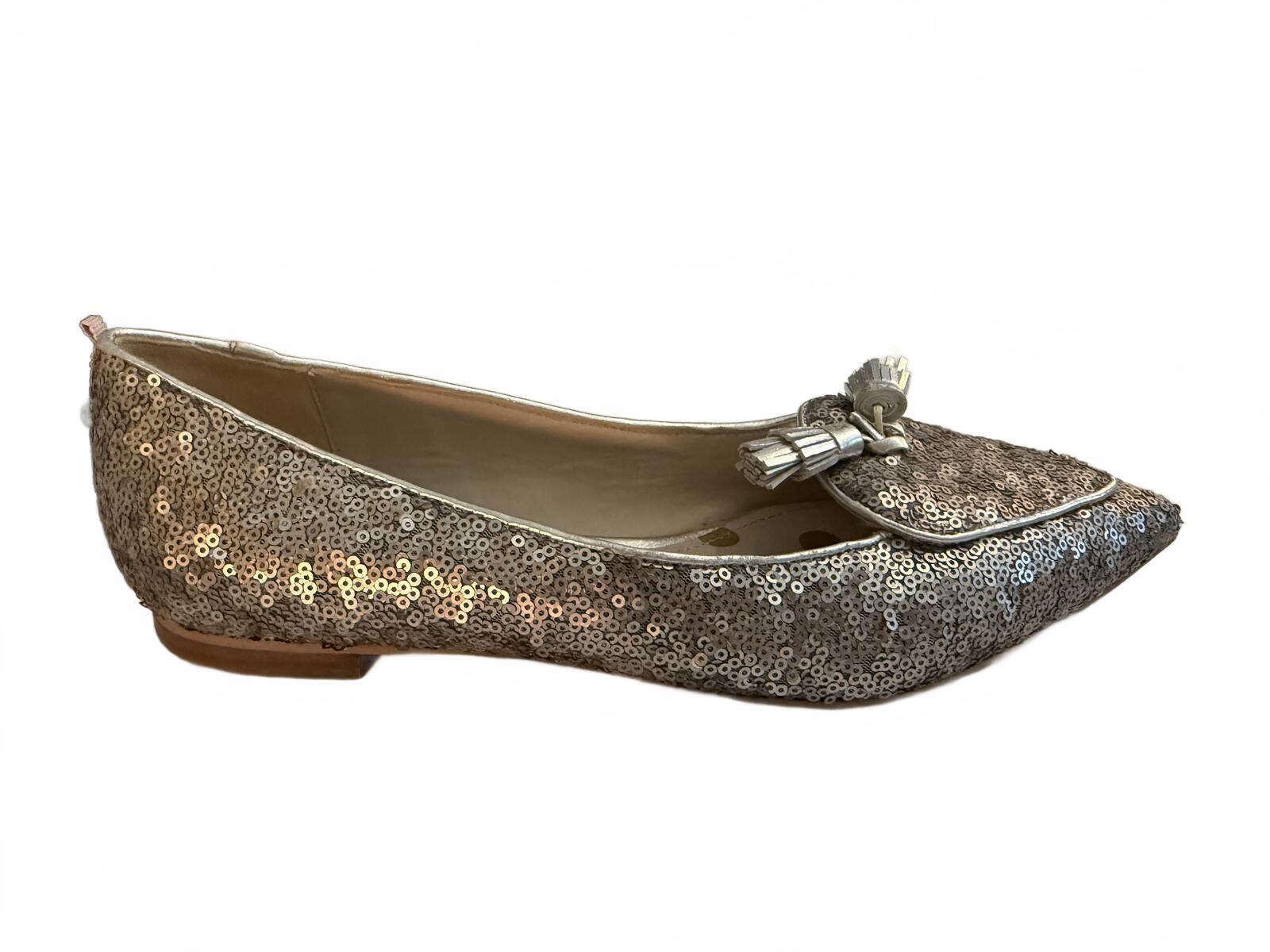 Boden Silver Sequin Pointed Toe Flats with Tassel Detail