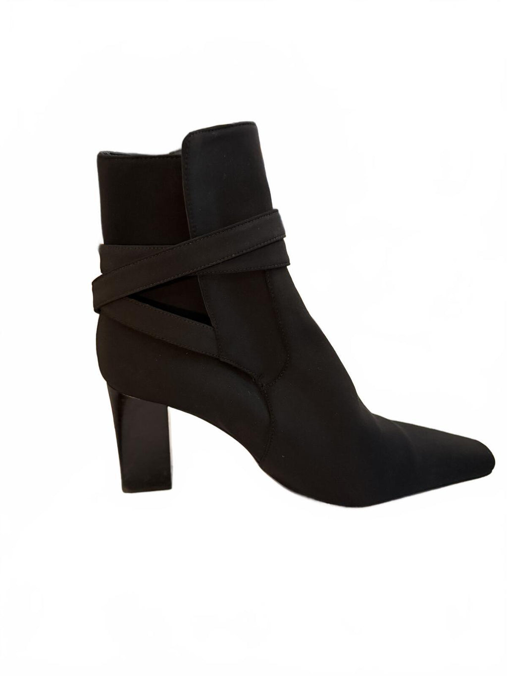 Good American Black Ankle Boots with Buckle Strap and Block Heel