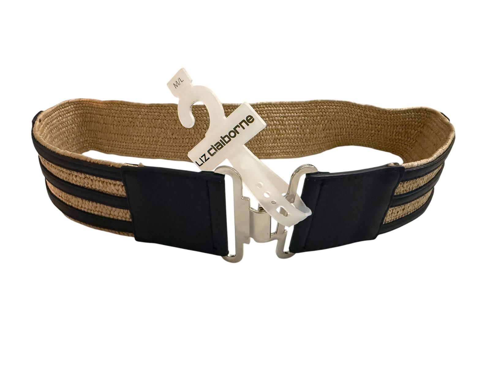 Liz Claiborne Wide Woven Stretch Belt with Black Leather Accents