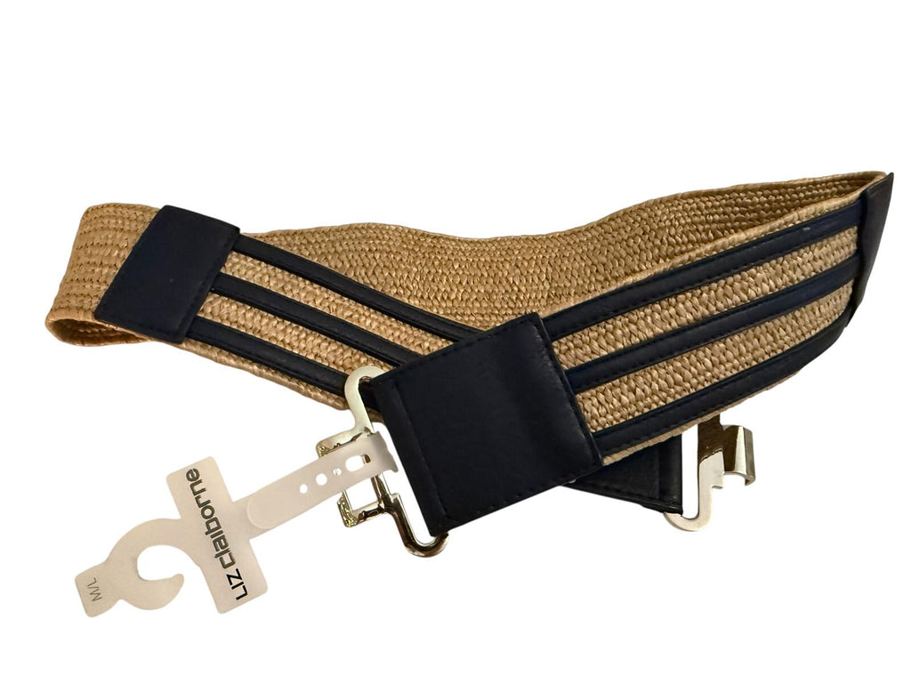 Liz Claiborne Wide Woven Stretch Belt with Black Leather Accents