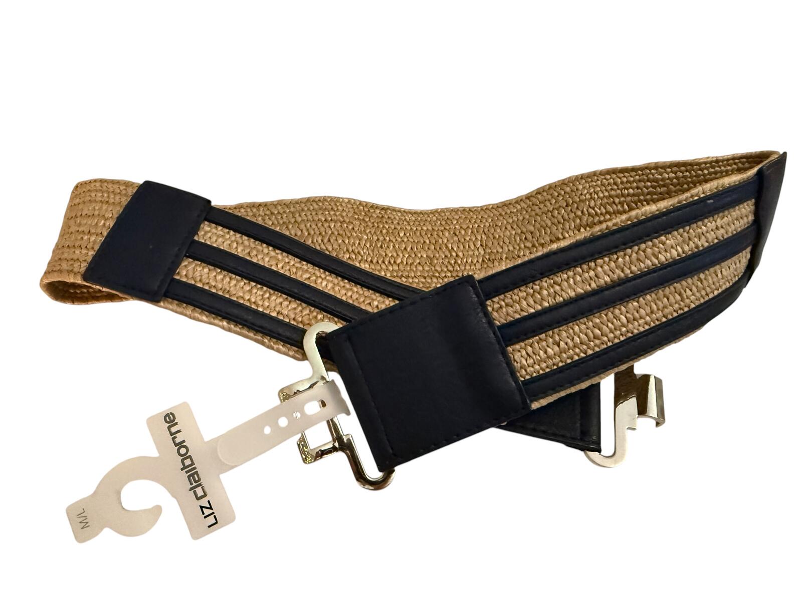 Liz Claiborne Wide Woven Stretch Belt with Black Leather Accents
