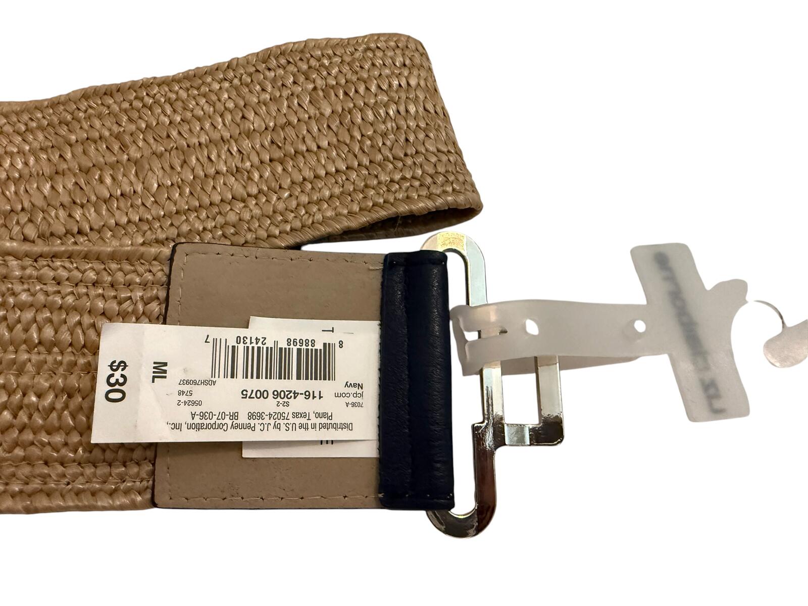 Liz Claiborne Wide Woven Stretch Belt with Black Leather Accents