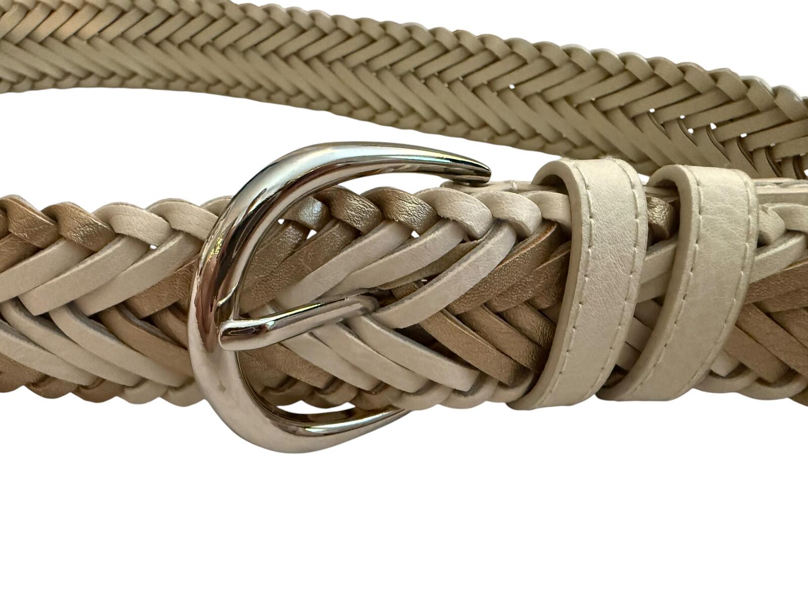 Braided Leather Belt with Silver Buckle