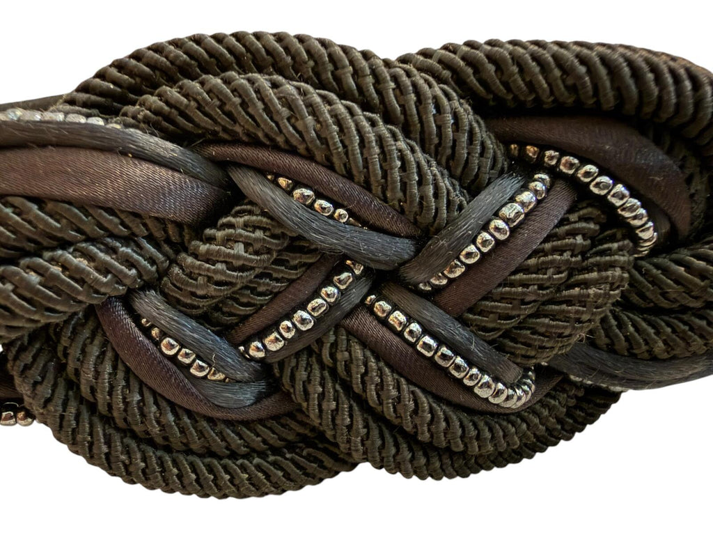Black Braided Rope Belt with Silver Detailing