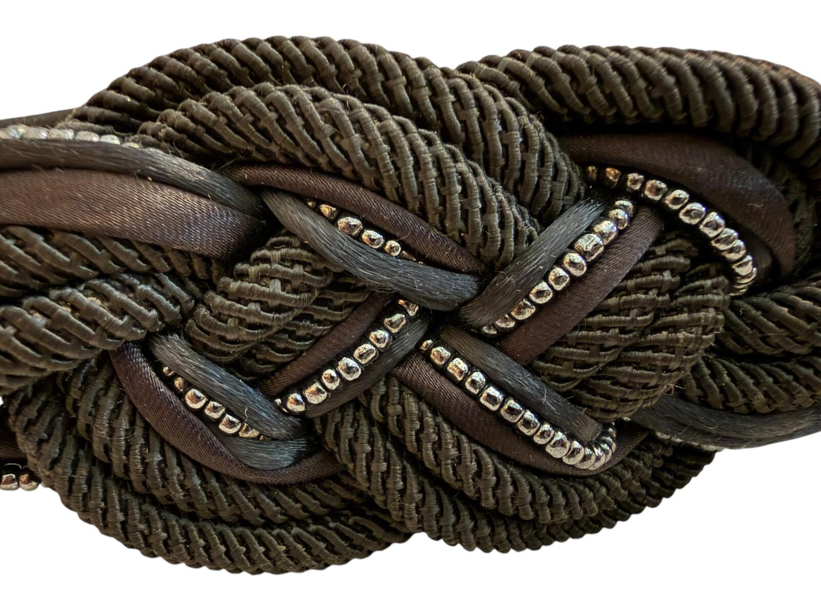 Black Braided Rope Belt with Silver Detailing