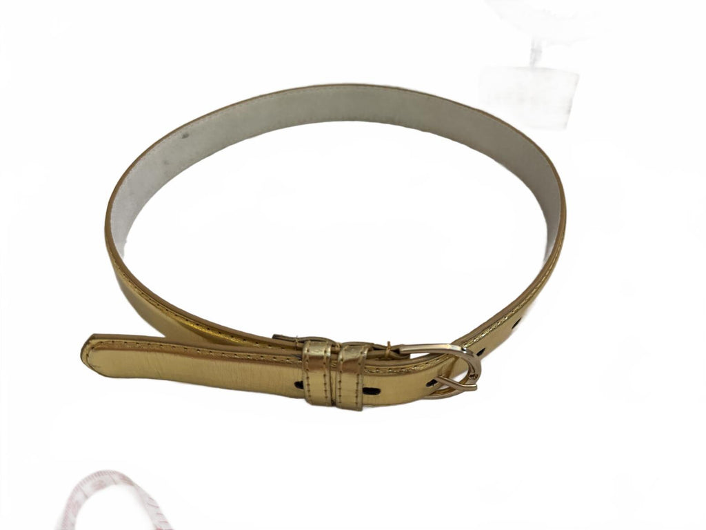 Metallic Gold Leather Belt with Silver Buckle
