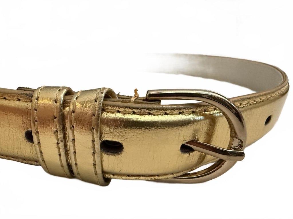 Metallic Gold Leather Belt with Silver Buckle