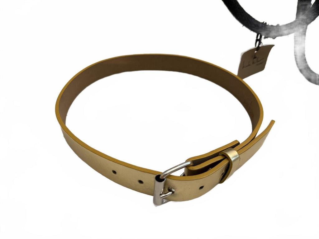 Metallic Gold Leather Belt with Silver Buckle