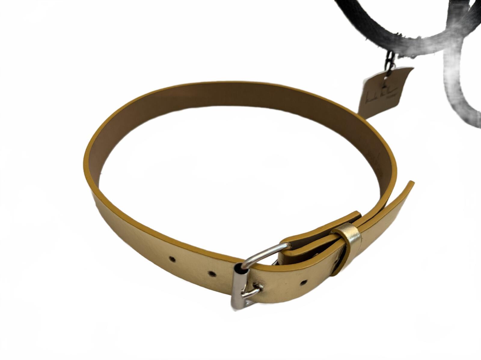 Metallic Gold Leather Belt with Silver Buckle