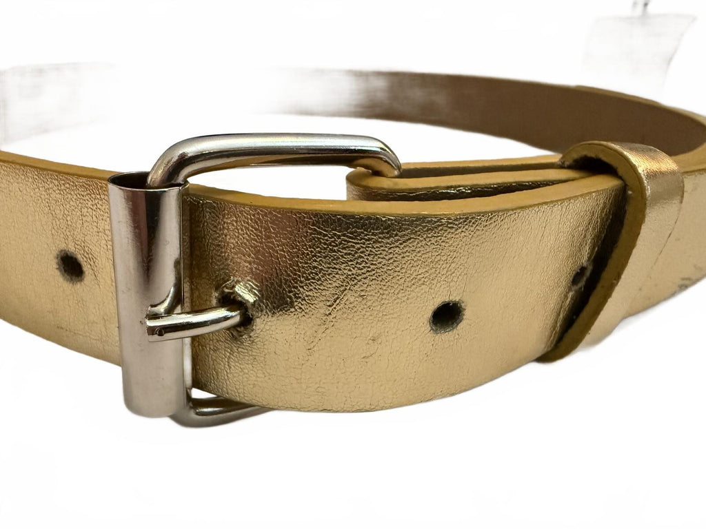 Metallic Gold Leather Belt with Silver Buckle