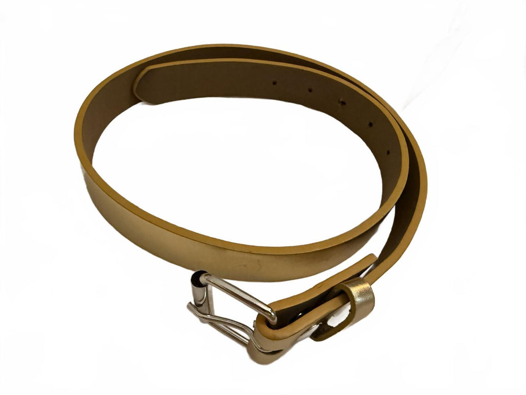 Metallic Gold Leather Belt with Silver Buckle