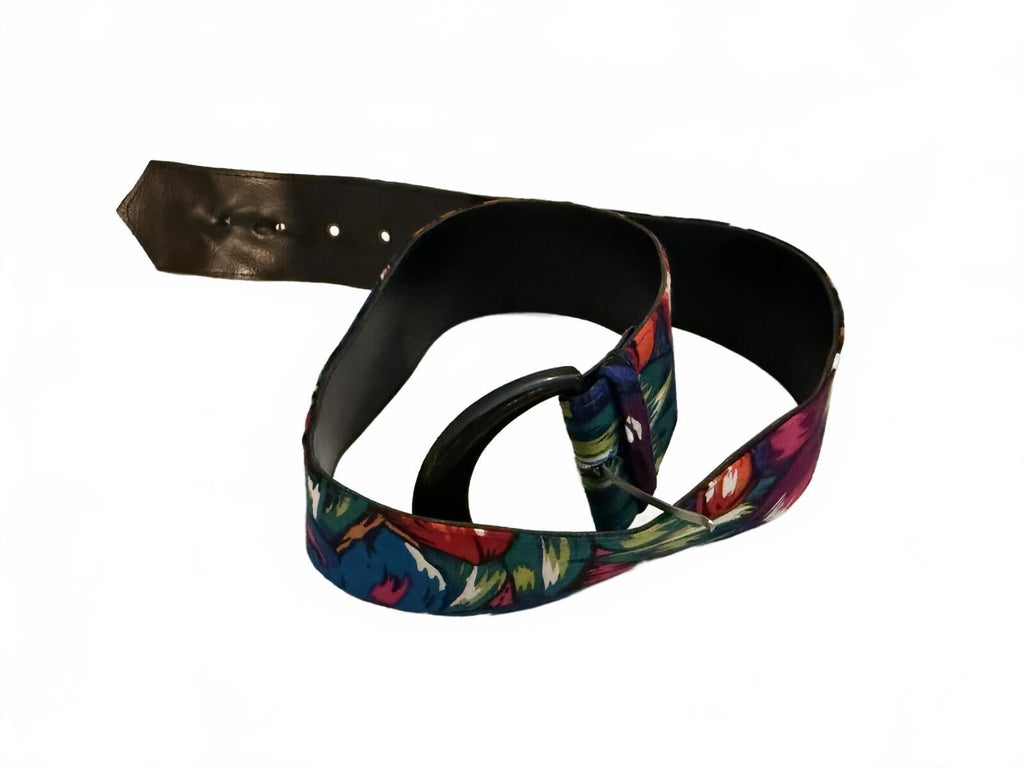 Floral Pattern Wide Belt with Black Buckle