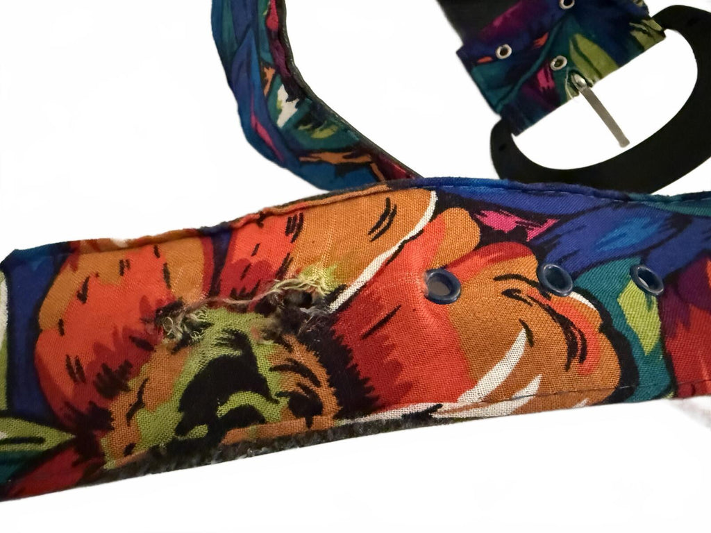 Floral Pattern Wide Belt with Black Buckle