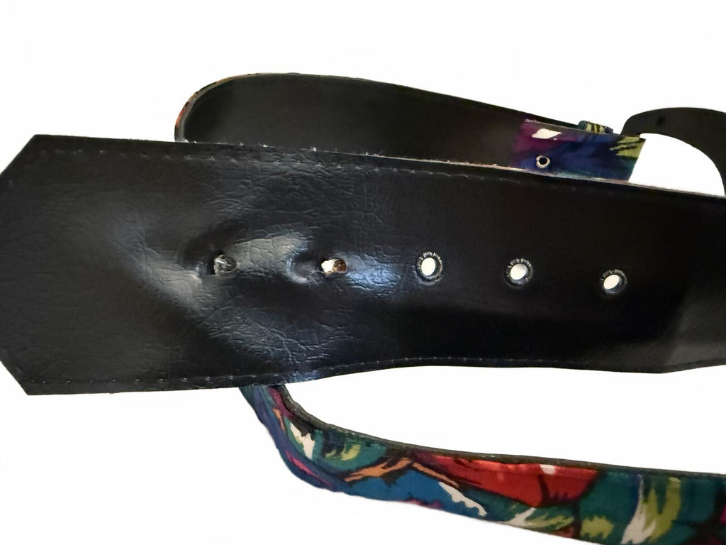 Floral Pattern Wide Belt with Black Buckle