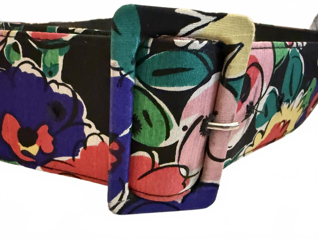 Wide Floral Print Belt with Covered Buckle