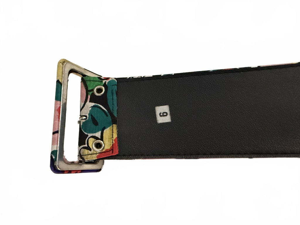 Wide Floral Print Belt with Covered Buckle