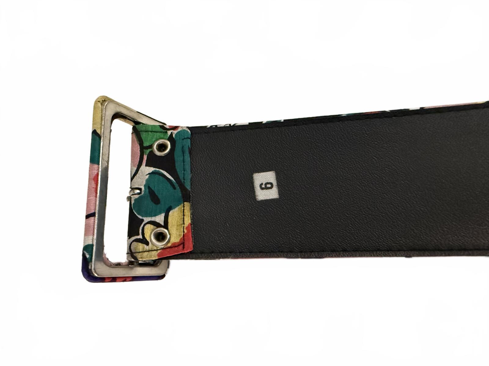 Wide Floral Print Belt with Covered Buckle