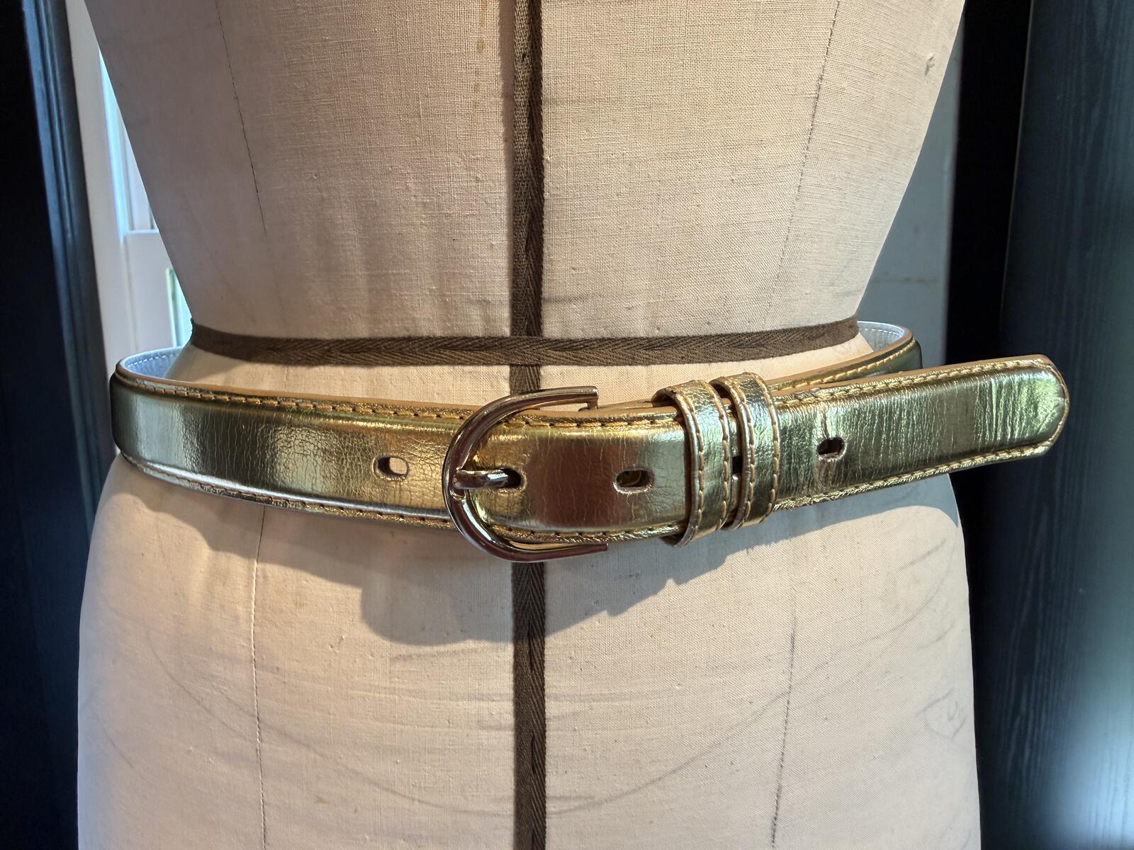 Metallic Gold Leather Belt with Silver Buckle