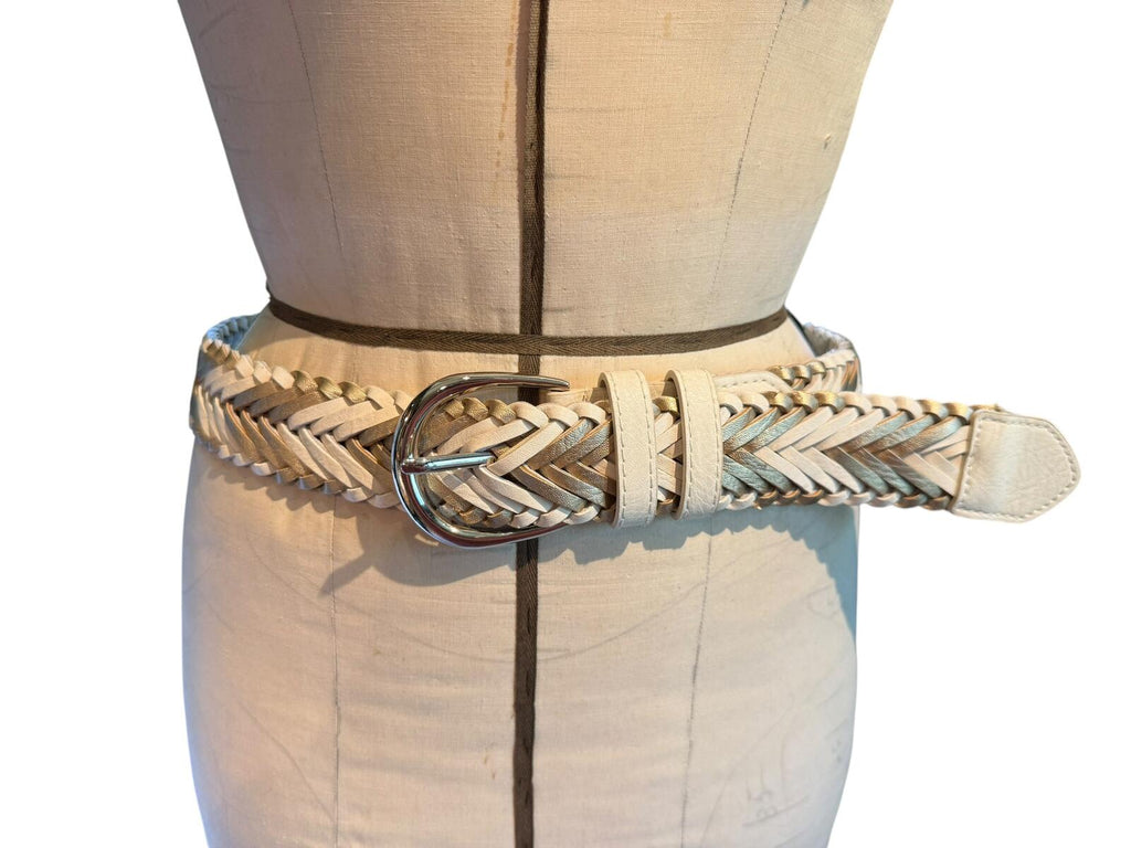 Braided Leather Belt with Silver Buckle