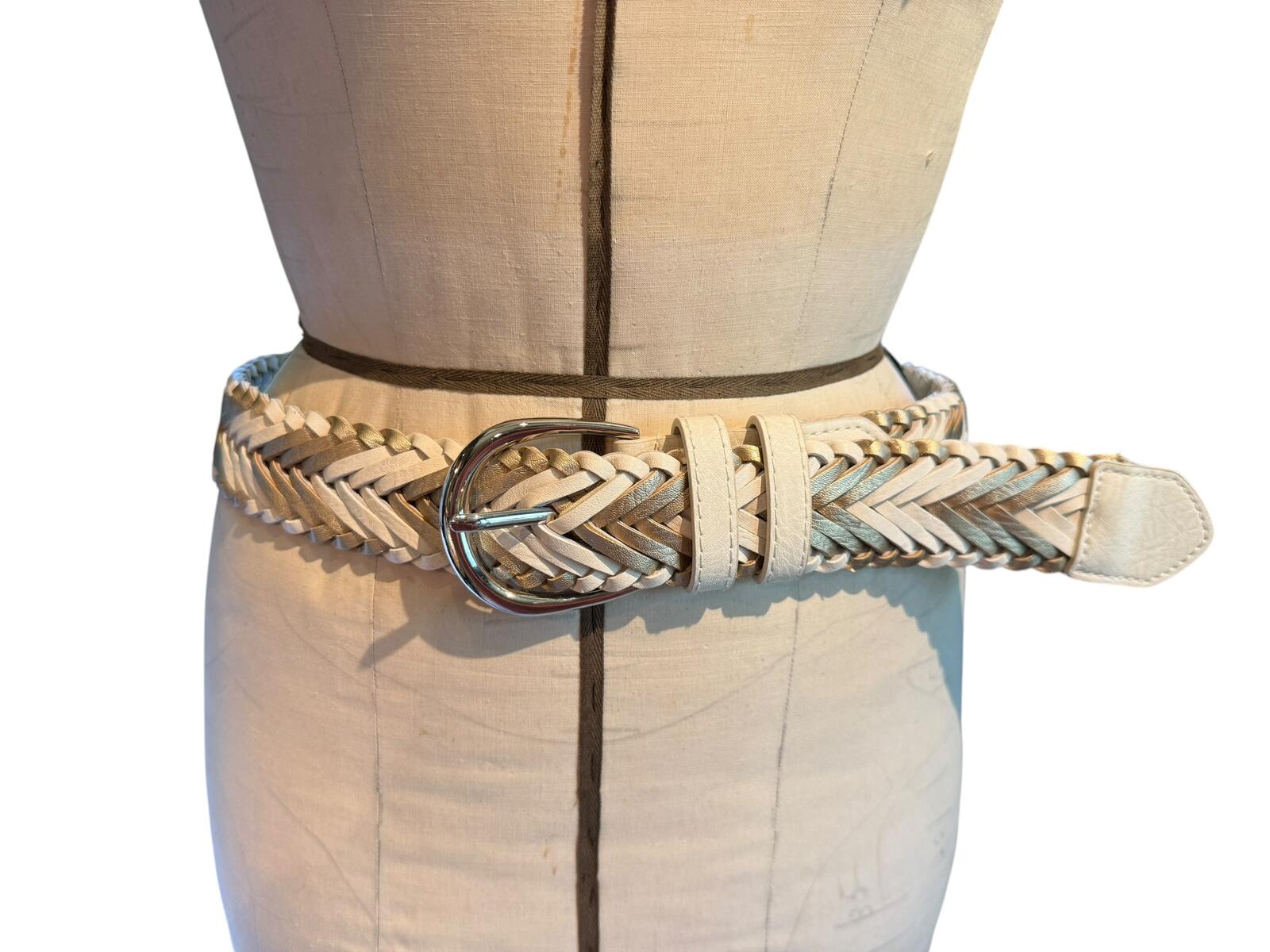 Braided Leather Belt with Silver Buckle