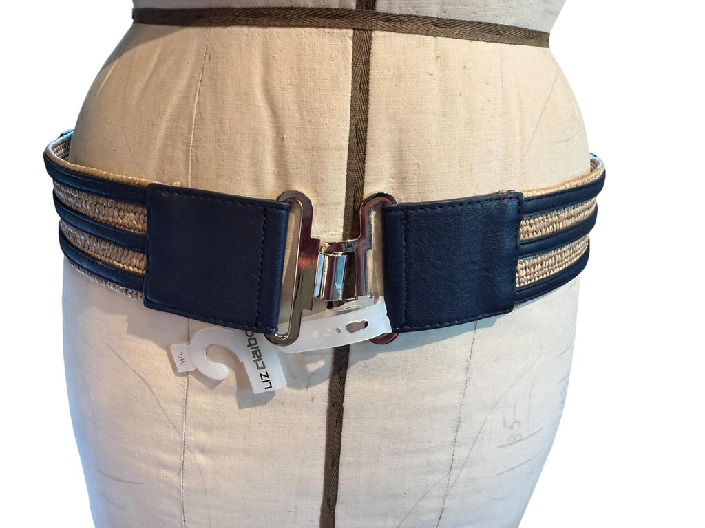 Liz Claiborne Wide Woven Stretch Belt with Black Leather Accents