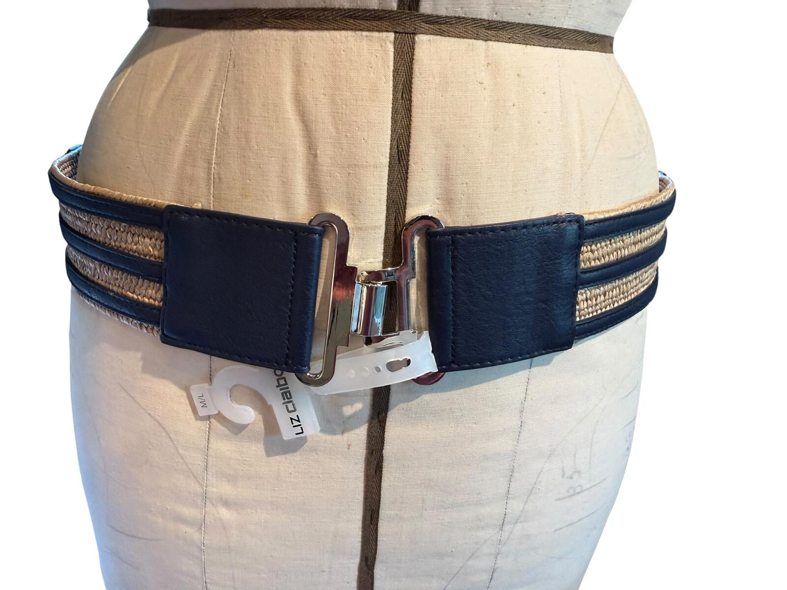 Liz Claiborne Wide Woven Stretch Belt with Black Leather Accents