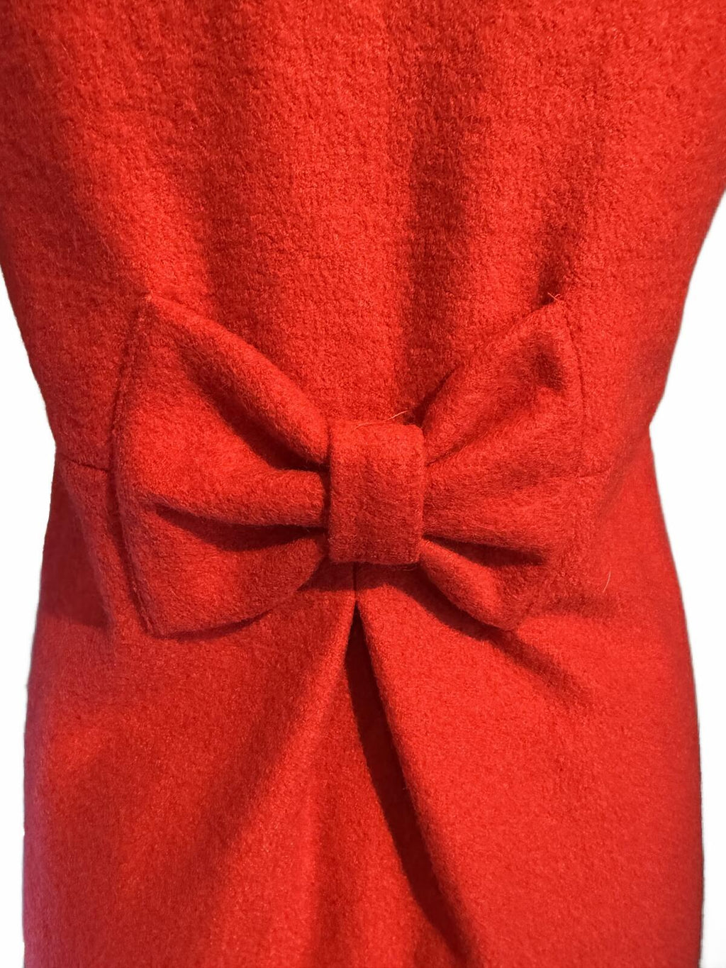Vesade Red Wool Short Sleeve Dress with Decorative Bow and Buttons