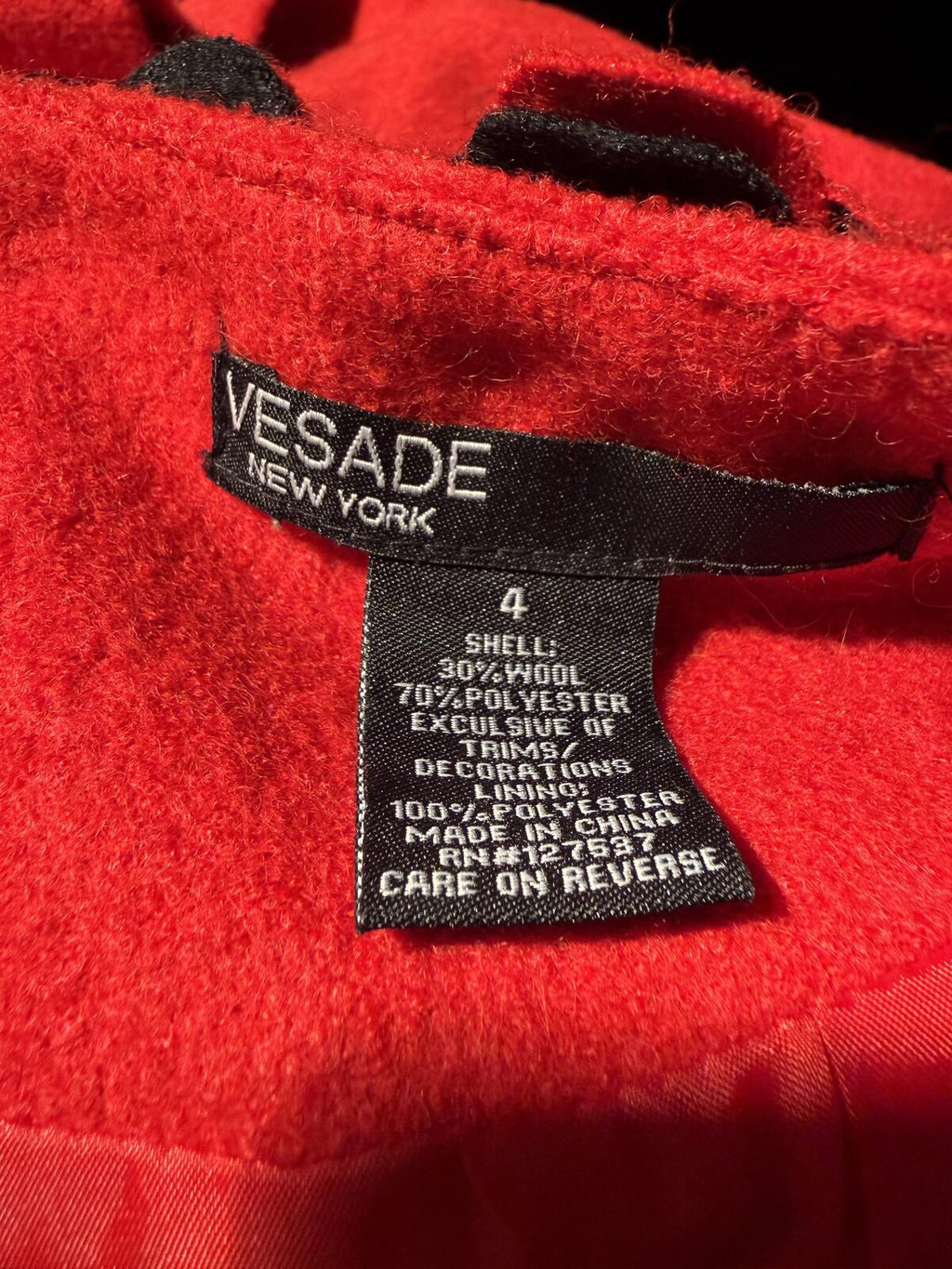 Vesade Red Wool Short Sleeve Dress with Decorative Bow and Buttons