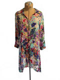 Cupio Floral Print Long Sleeve Button-Up Dress