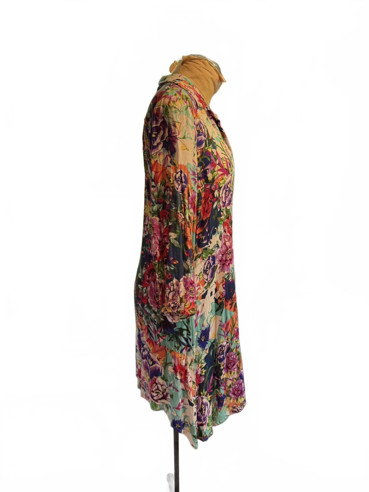 Cupio Floral Print Long Sleeve Button-Up Dress