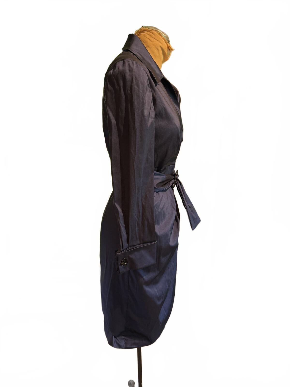 Ellen Tracy Elegant Navy Blue Belted Wrap Dress