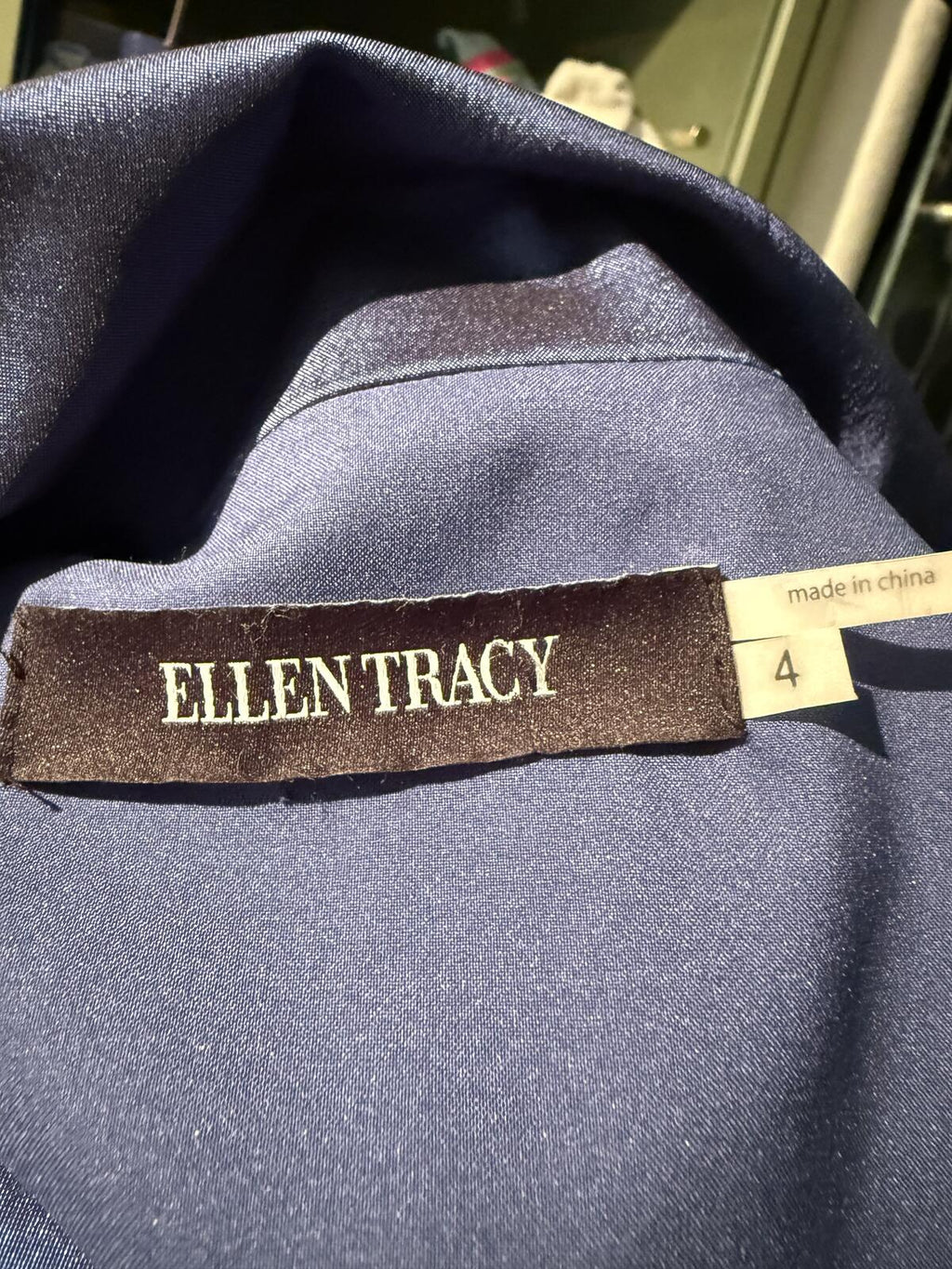 Ellen Tracy Elegant Navy Blue Belted Wrap Dress